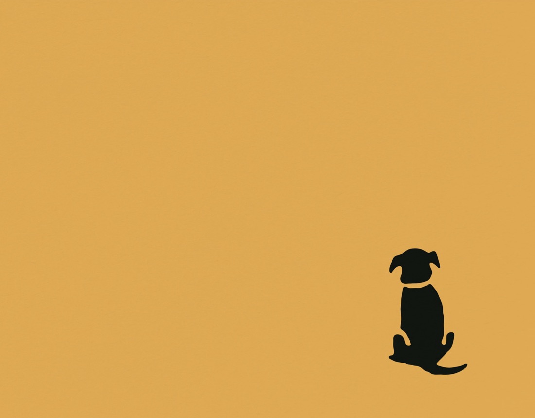 Illustration of a small dog seated on an amber field